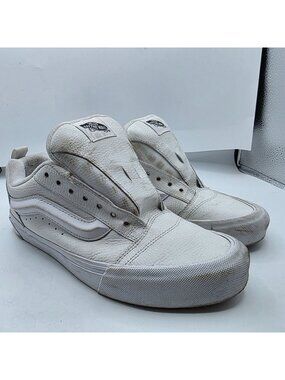 Vans Knu Skool Womens 9.5 Triple White Leather Skate Shoes Durable Casual Style
